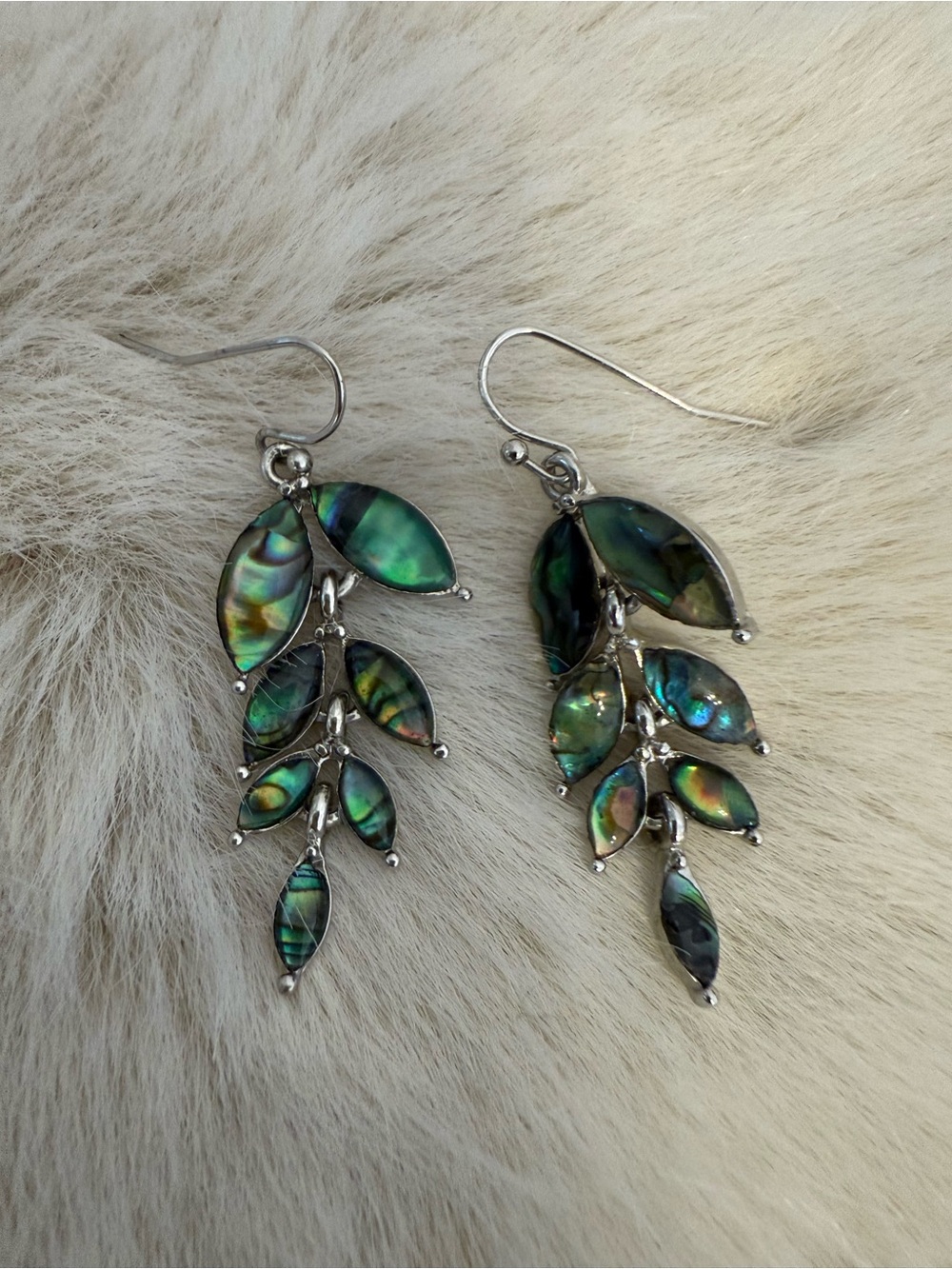 Abalone Leaf Drop Earrings - Iridescent Green Shell